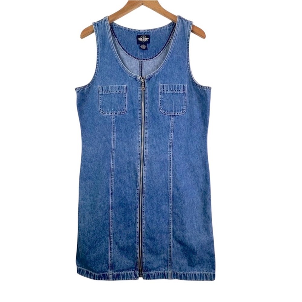 Dockers Large Vintage Blue Sleeveless Zippered Mini Dress